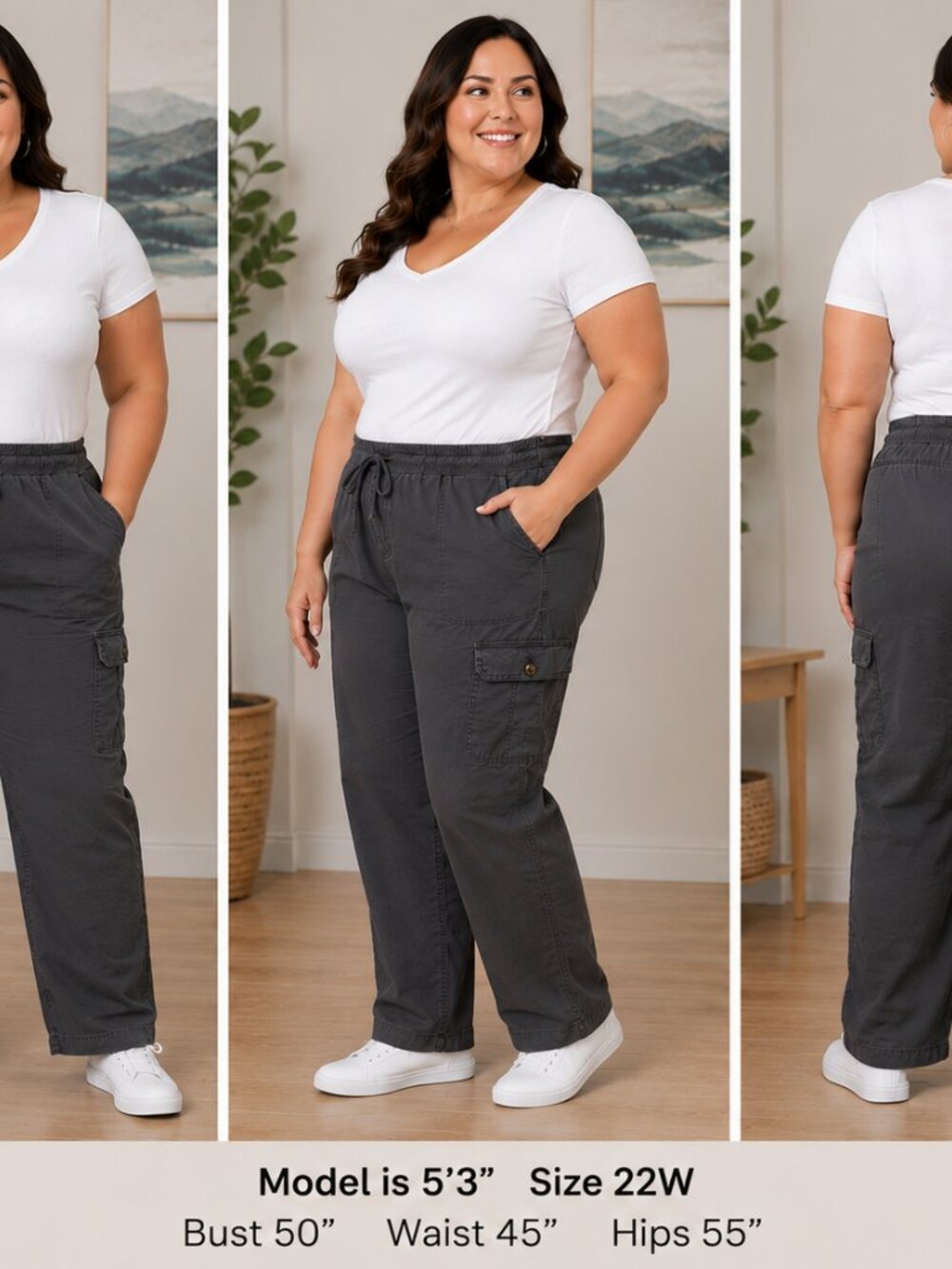 Sonoma Womens 22W Charcoal Cargo Capri Pants Pull On Drawstring Elastic Waist